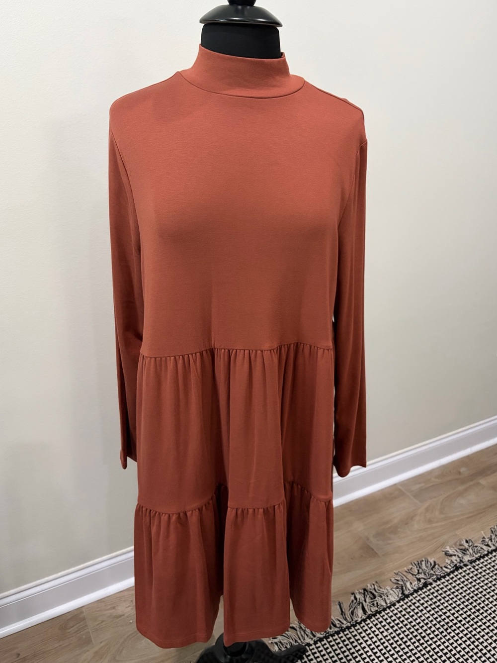 GAP Rust Tiered Long Sleeve Mock Neck Dress Size XL